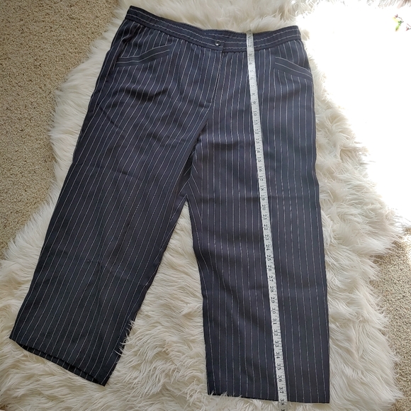 🌿 Eileen Fisher Indigo wide leg cropped pant navy pinstripe size XL - Picture 3 of 8